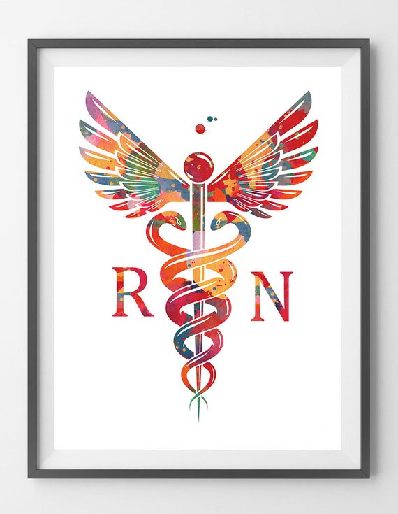 570x735 Rn Registered Nurse Caduceus Watercolor Print Nursing Emblem Etsy