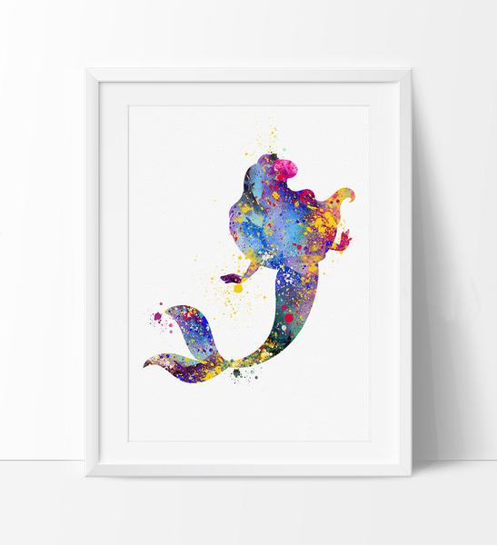 547x600 Ariel Mermaid Watercolor Illustrations Disney Art Print Wall Art