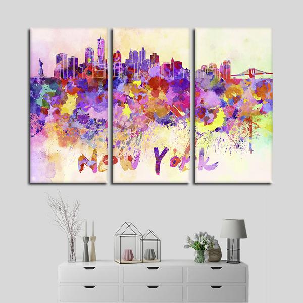 600x600 Nyc Watercolor Skyline Multi Panel Canvas Wall Art Elephantstock