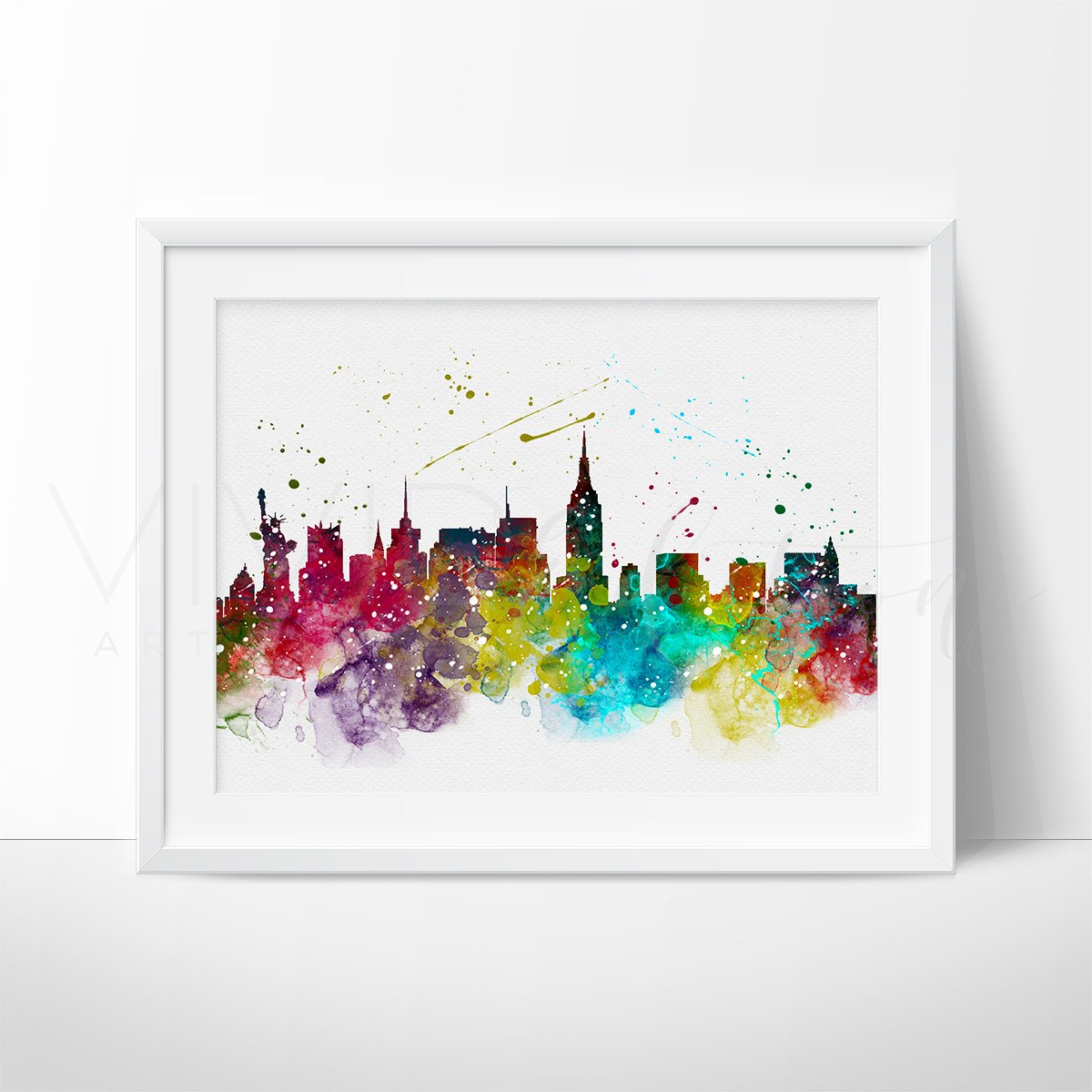 1200x1200 New York City Skyline Cityscape Watercolor Art Print Wall Decor