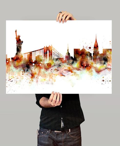 491x600 New York Skyline, Nyc Cityscape Art, Watercolor Painting