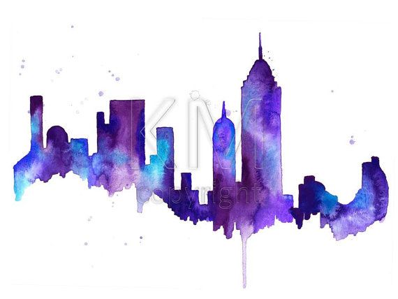570x428 Watercolor Painting New York City Skyline Print Wall Art Abstract
