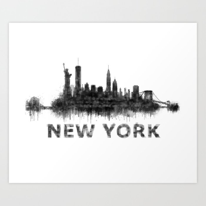 700x700 Ny New York City Skyline Nyc Black White Watercolor Art Art Print