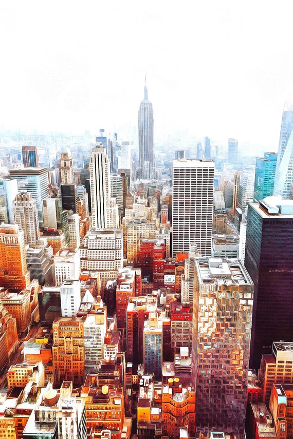 570x855 Nyc Watercolor Painting New York City Wall Art Home Decor Etsy