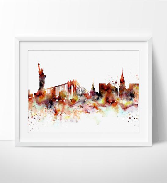 547x600 New York Skyline, Nyc Cityscape Art, Watercolor Painting