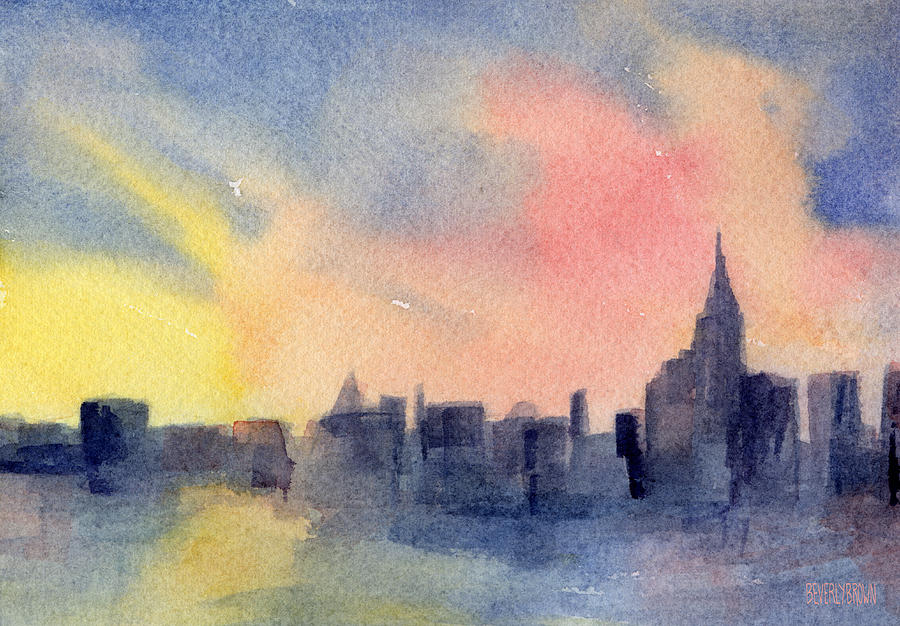 900x626 New York Skyline Empire State Building Pink And Yellow Watercolor