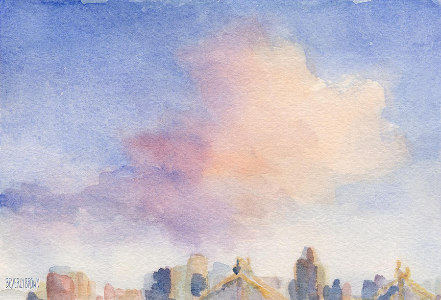 900x613 Pink Cloud And 59th St Bridge Watercolor Painting Of Nyc Painting
