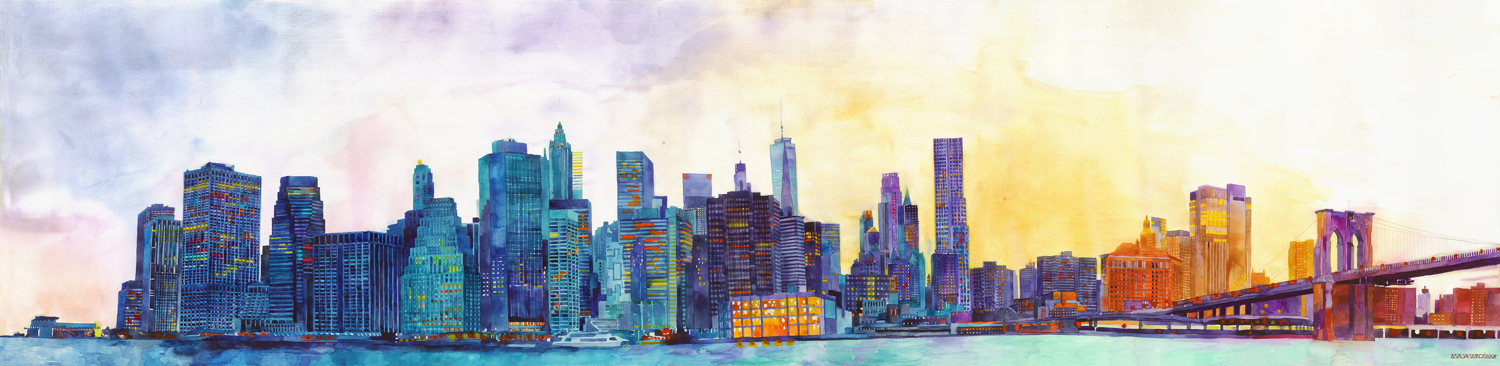 5000x1220 Watercolor Panorama Of Nyc By Maja