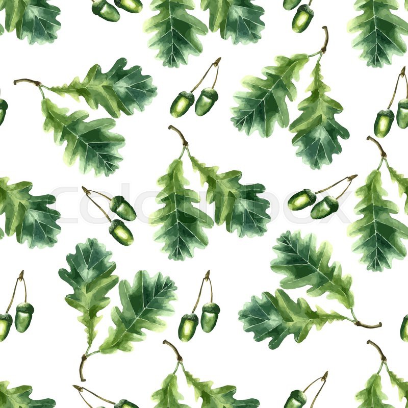 800x800 Oak Leaf And Acorn Watercolor Seamless Pattern. Vector