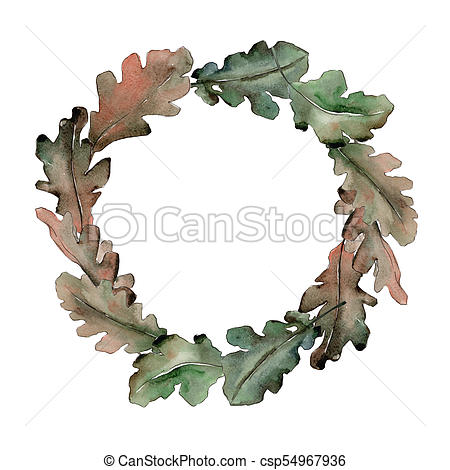 450x470 Oak Leaves Wreath In A Watercolor Style. Aquarelle Leaf For