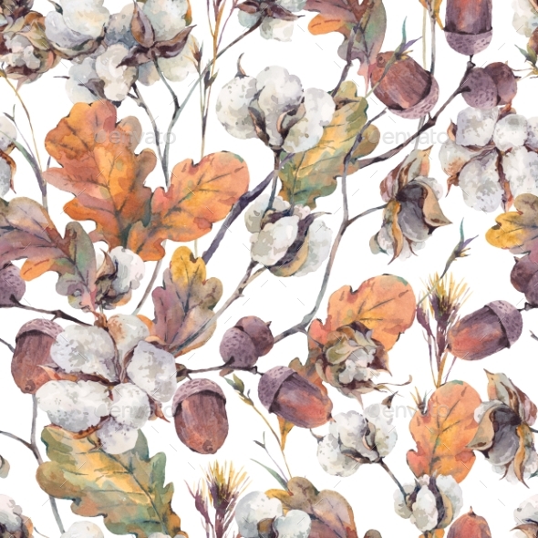 590x590 Watercolor Seamless Pattern With Oak Leaves By Depiano Graphicriver