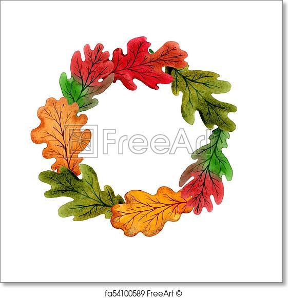 561x581 Free Art Print Of Autumn Leaf Of Oak Wreath In A Hand Drawn