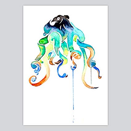 425x425 Blue Octopus Watercolor Painting, 8.5 X 11 Inches