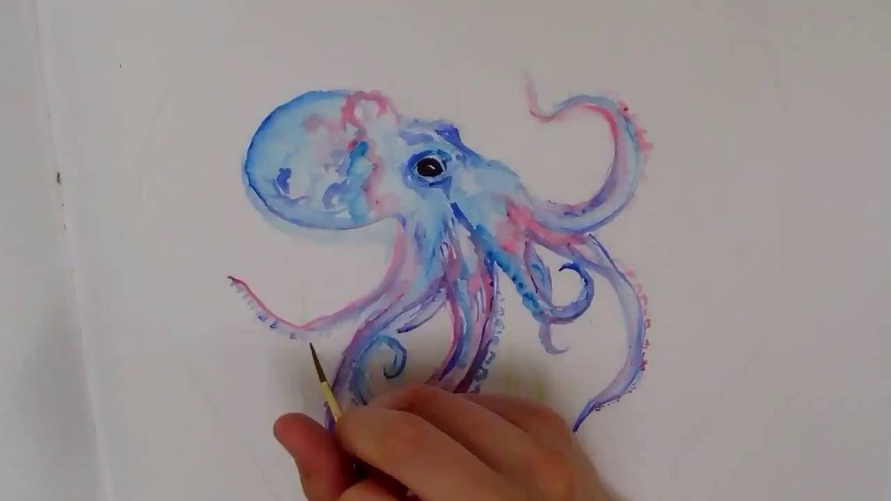 1280x720 Octopus Watercolour Speed Painting