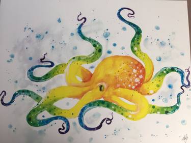 375x281 Rainbow Octopus Watercolor Painting By Alicia Otterbacher