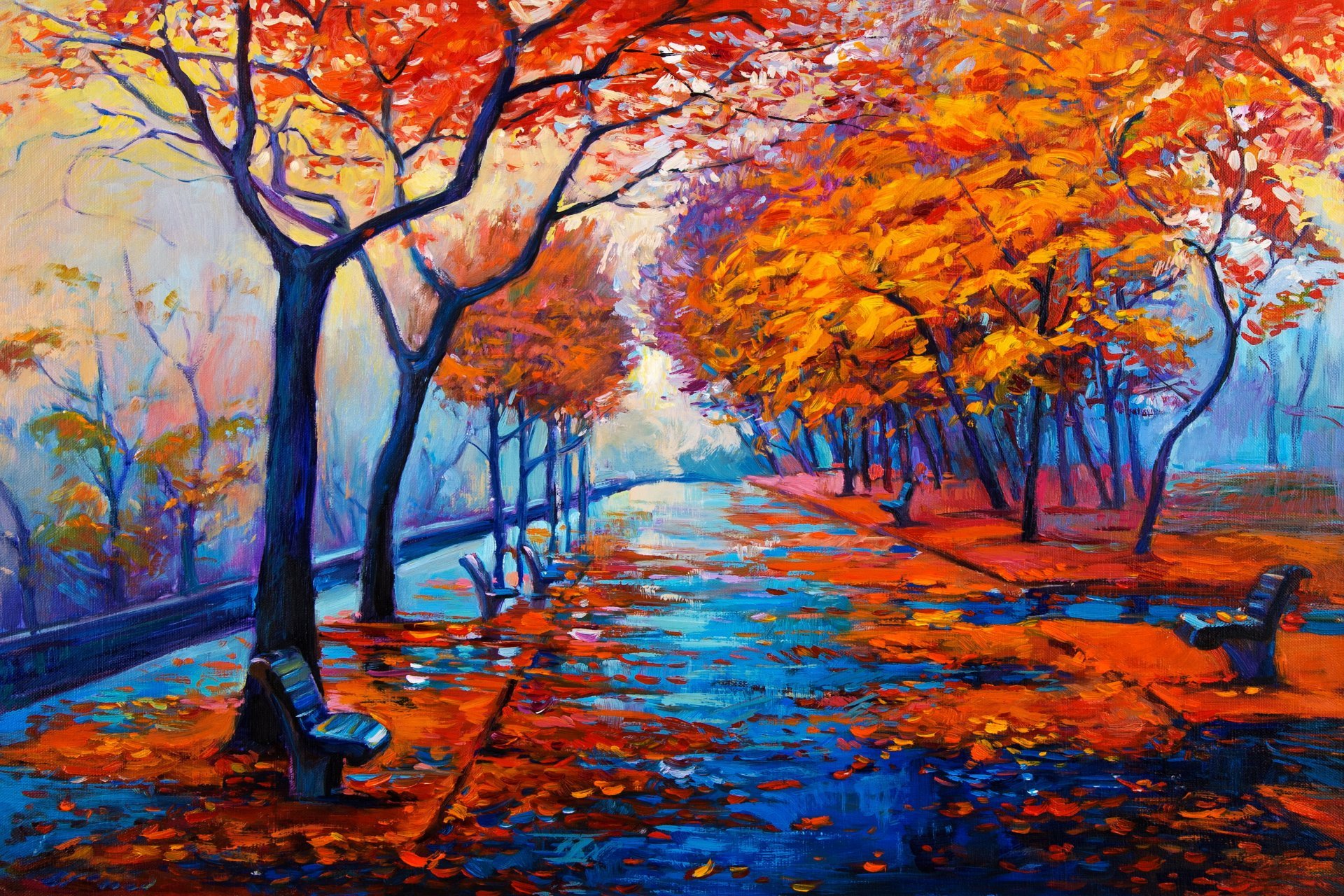1920x1280 Painting Landscape Autumn Oil Watercolor Pattern Paint Hd Wallpaper