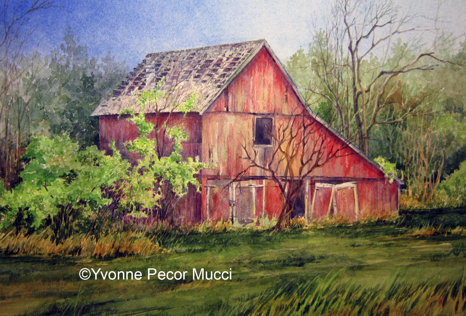 1800x1220 Fading Red Barn Watercolor Yvonne Pecor Mucci