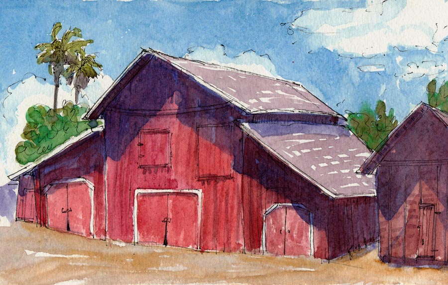 900x574 Ruth Bancroft Gardens Old Barn, Ink And Watercolor, Jana