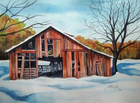 448x331 Watercolor In The Village Falling Down In The Early Snow
