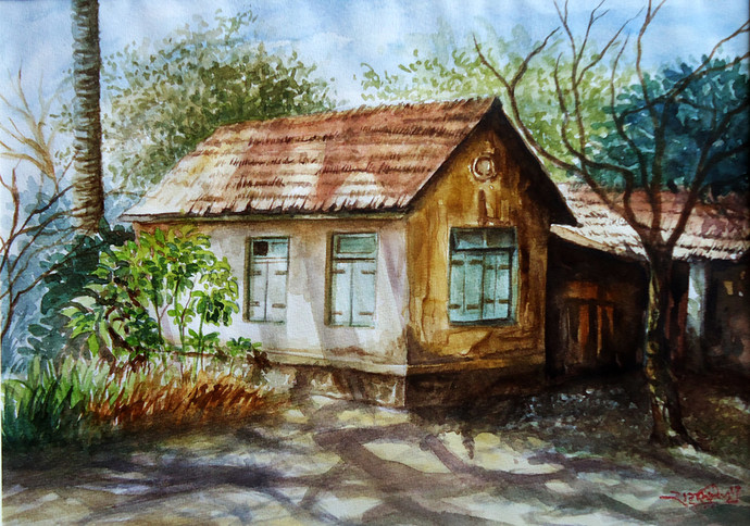 690x484 Old House By Artist Ram Kumar Maheshwari Impressionism, Painting