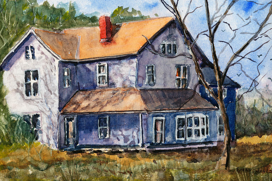 900x600 Old Farm House Watercolor Landscape Painting By Barry Jones
