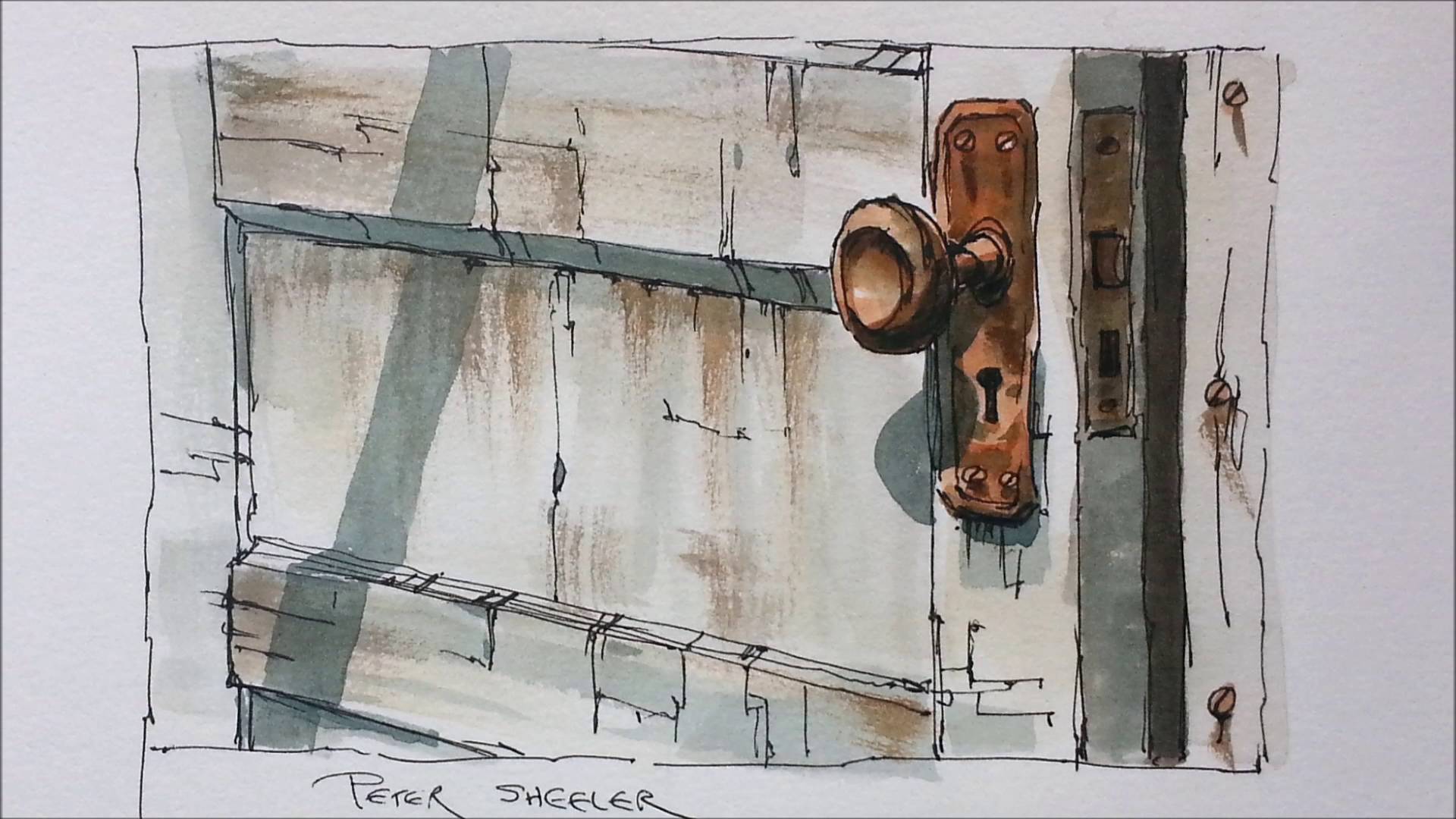 1920x1080 Line And Wash Demonstration Of An Old Door Watercolor Painting