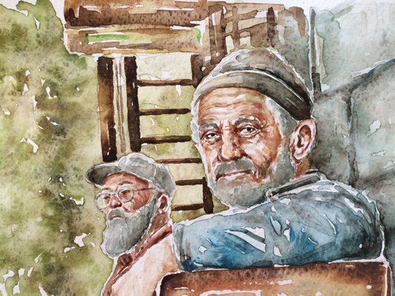 570x428 Old People In Art Original Watercolor Paintingwatercolor Etsy