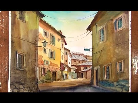 480x360 Watercolor Painting The Old Village