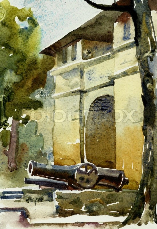 549x800 Watercolor Of Old Sandstone Building