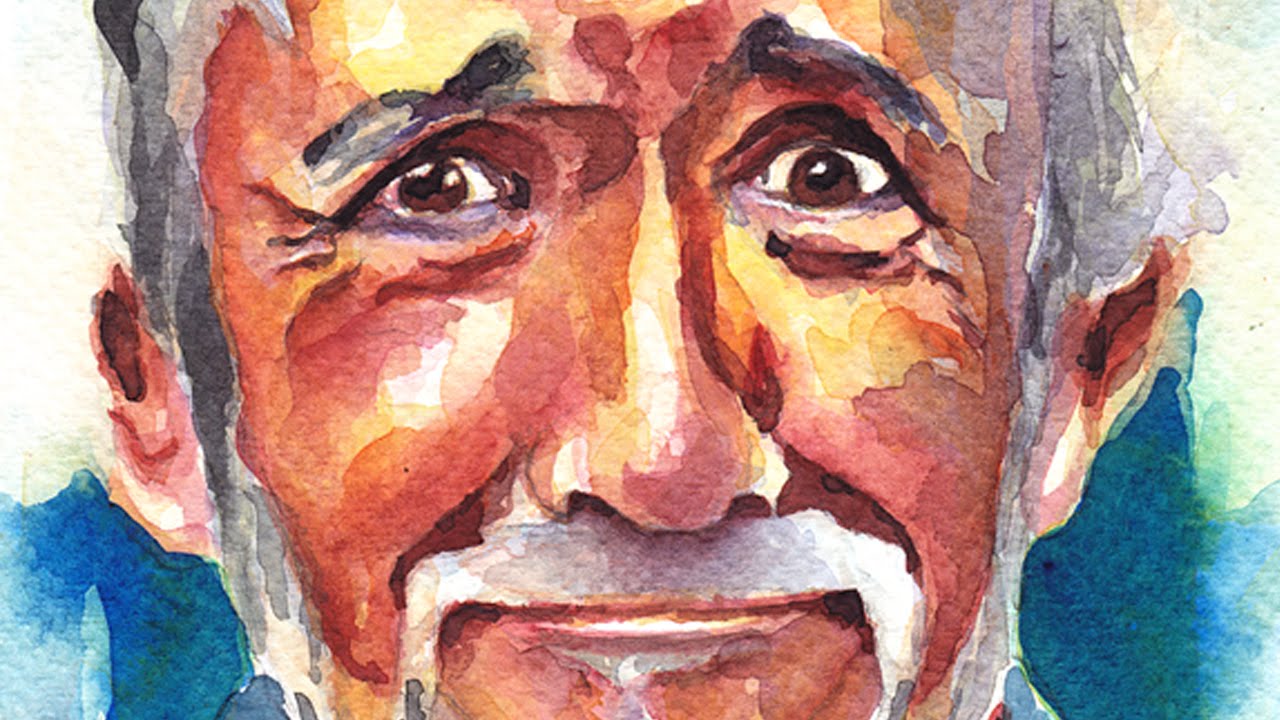 1280x720 Watercolor Portrait Speed Painting Demo. Old Man Portrait