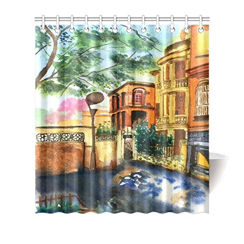500x500 Gckg Vintage Watercolor Summer Villas Shower Curtain Hooks 66x72