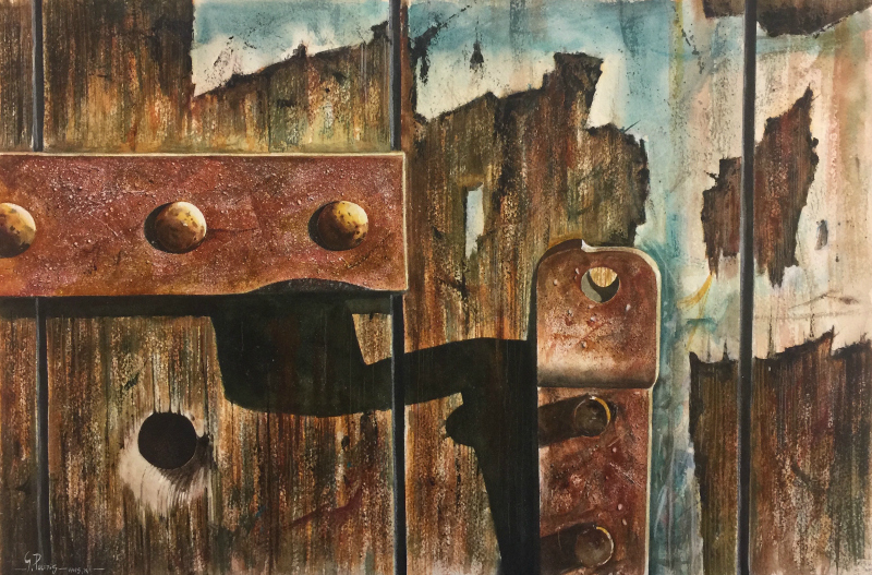 800x527 George Politis Old Door With Torn Poster, Step By Step