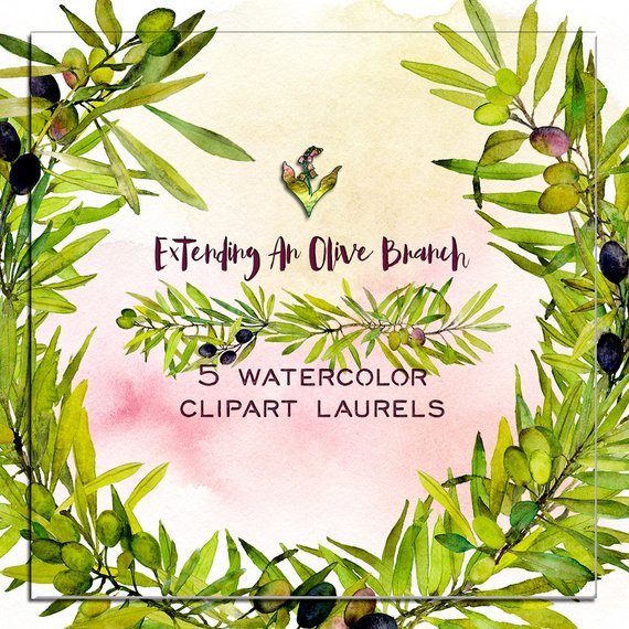 570x570 Olive Watercolor Laurel Clipart Diy Wedding Suite Etsy