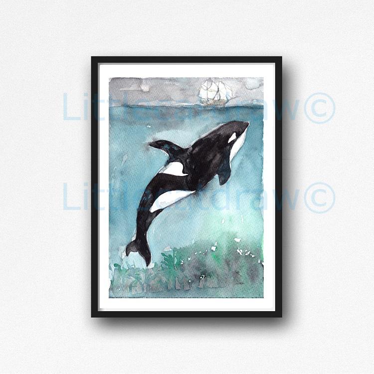 750x750 Buy Orca Under The Sea Watercolor Painting Print Watercolour Wall