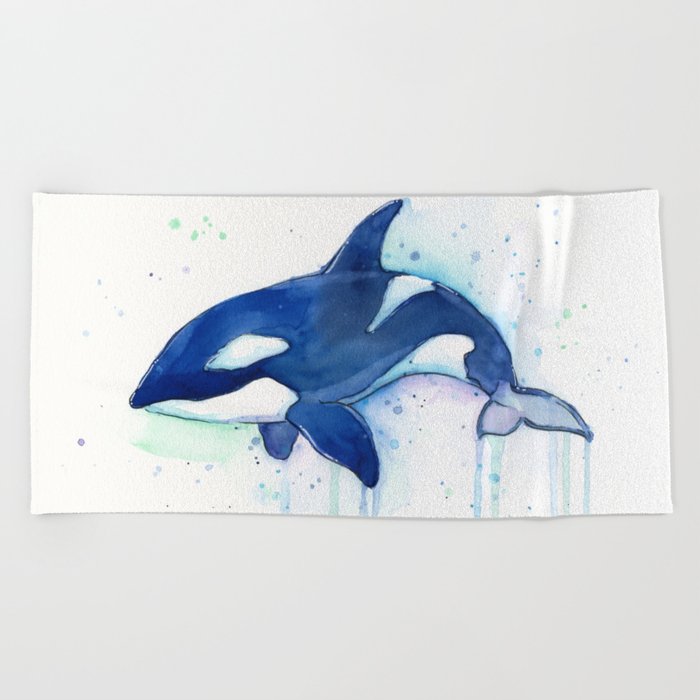700x700 Killer Whale Orca Watercolor Painting Animal Art Beach Towel By