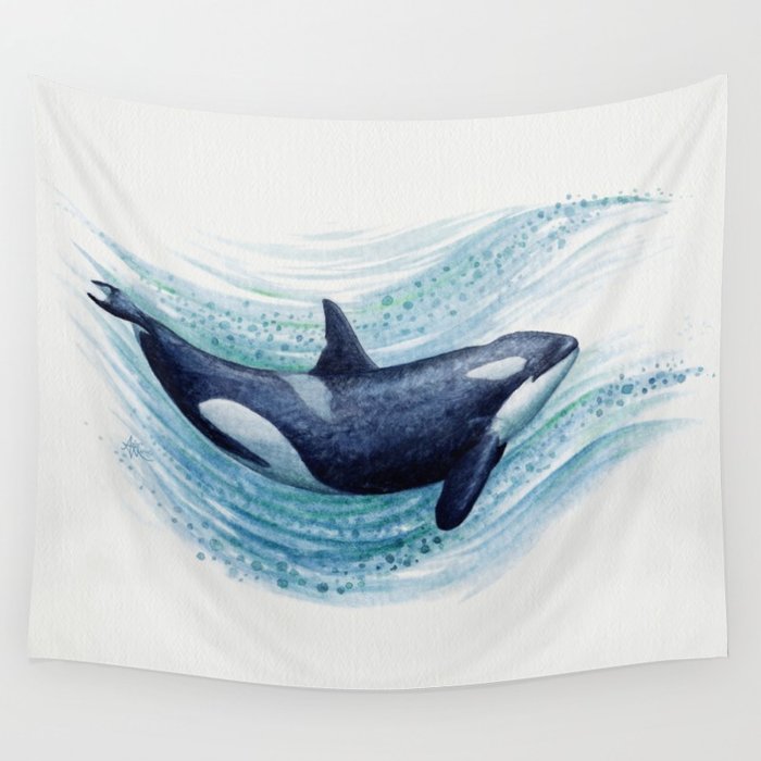 700x700 Orca Spash By Amber Marine ~ Watercolor Killer Whale Painting