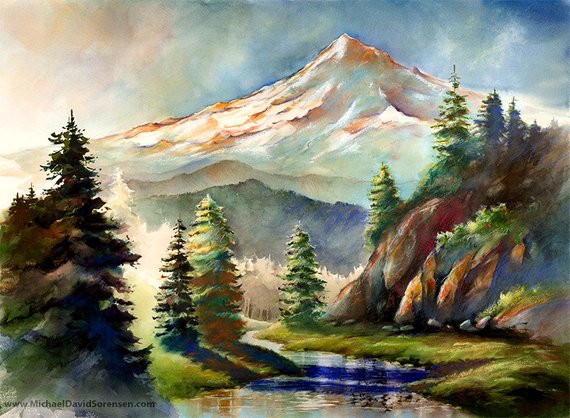 570x418 In The Wild Mount Hood Oregon. Watercolor Painting Print By Etsy