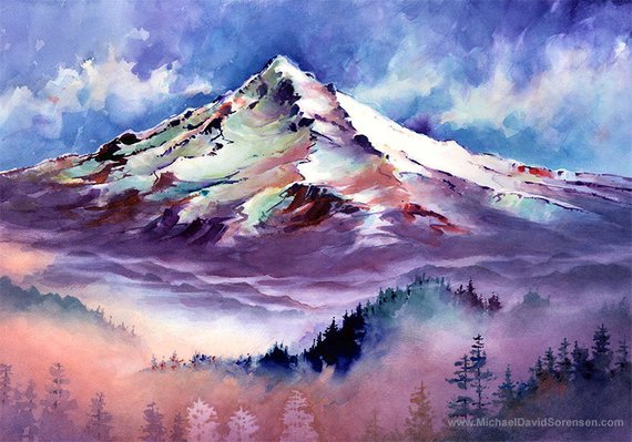 570x399 Mt. Hood Oregon Watercolor Painting Print By Michael David Etsy