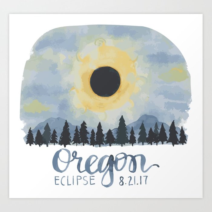 700x700 Oregon Eclipse Watercolor Art Print By Henryfarmcreative Society6