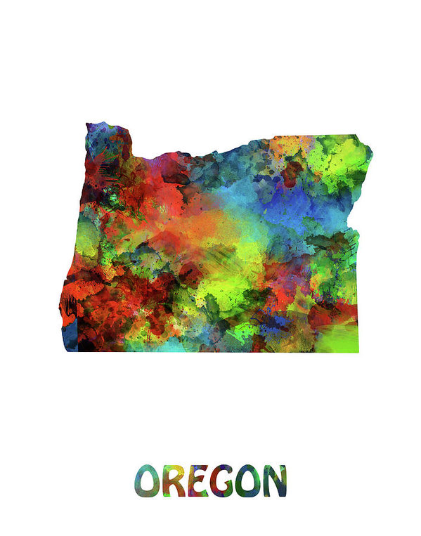 599x763 Oregon Map Watercolor Art Print By Bekim Art