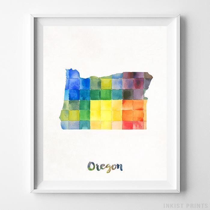 699x699 Oregon Usa Watercolor Map Print