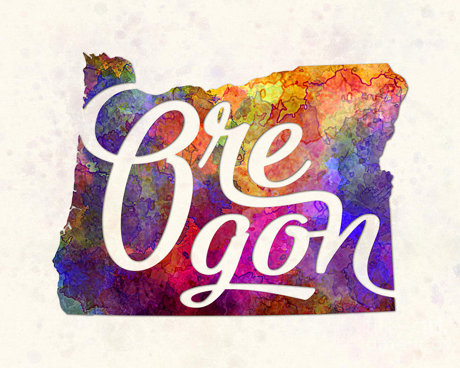 900x720 Oregon Us State In Watercolor Text Cut Out Painting By Pablo Romero