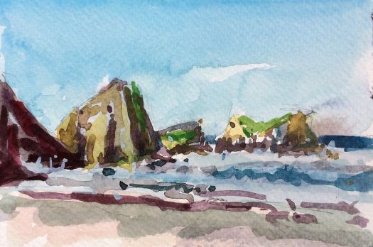 525x348 Rocks Near Chapman Point Oregon Watercolor Watercolor