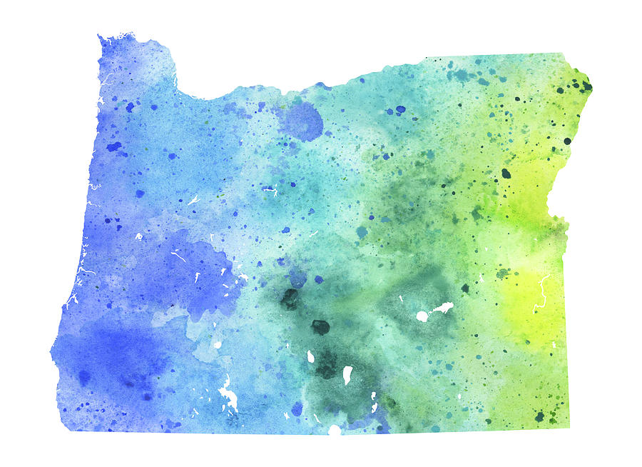 900x654 Watercolor Map Of Oregon, In Blue And Green Painting By Andrea Hill