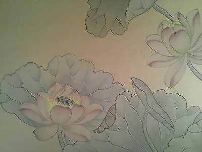 400x300 Large Vintage Japanese Watercolor Water Lilies Painting Framed