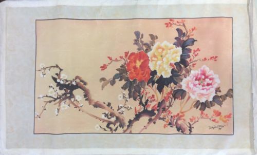 500x302 Oriental Watercolor Painting On Silk Canvas Signed By Original