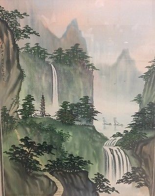 317x400 Vintage Chinese Oriental Watercolor Painting Landscape River