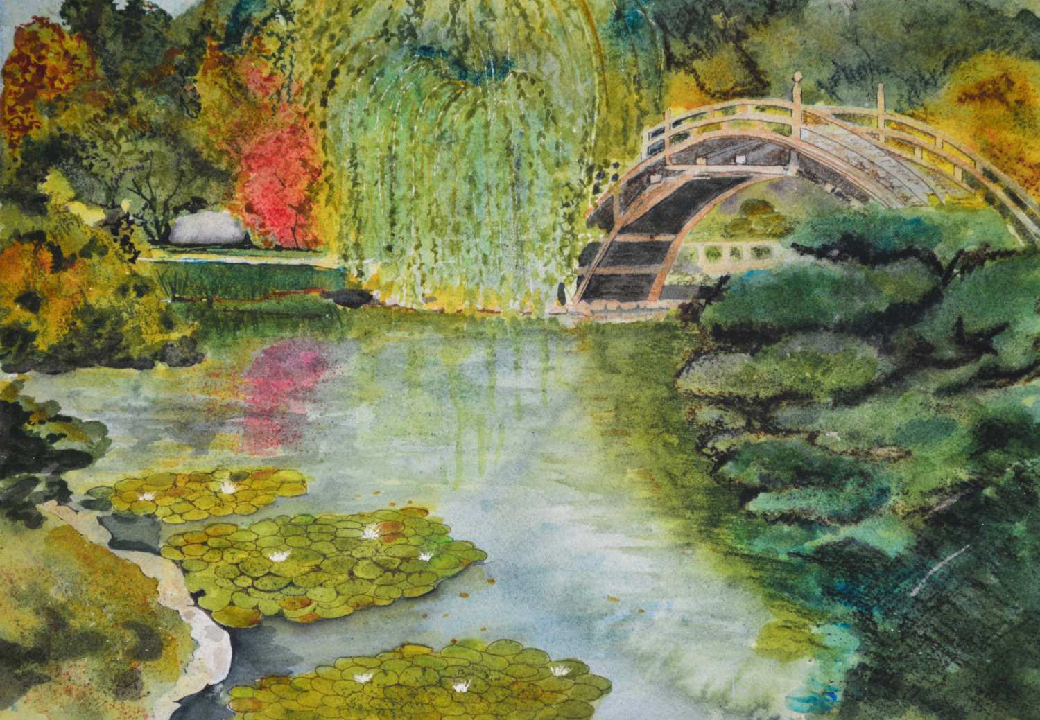 1500x1039 Japanese Water Painting Lovely Japanese Garden Oriental Watercolor