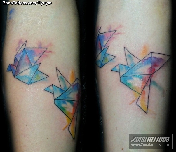 603x521 Tattoo Of Origami, Watercolor