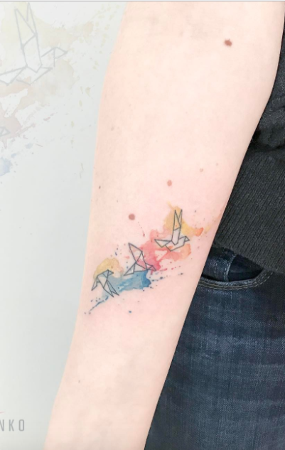 401x633 Watercolor Origami Bird Tattoo